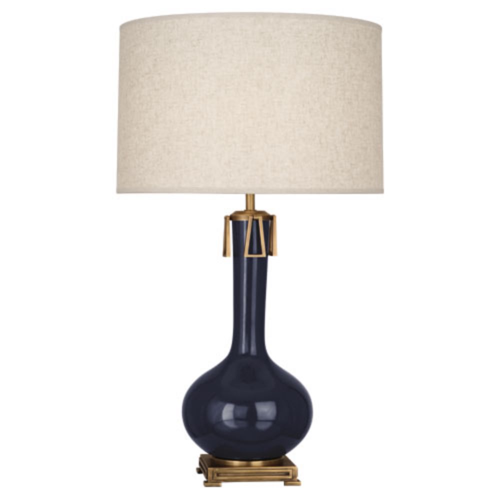 Robert Abbey MB992 Midnight Athena Table Lamp with Midnight Blue Glazed Ceramic With Aged Brass Accents