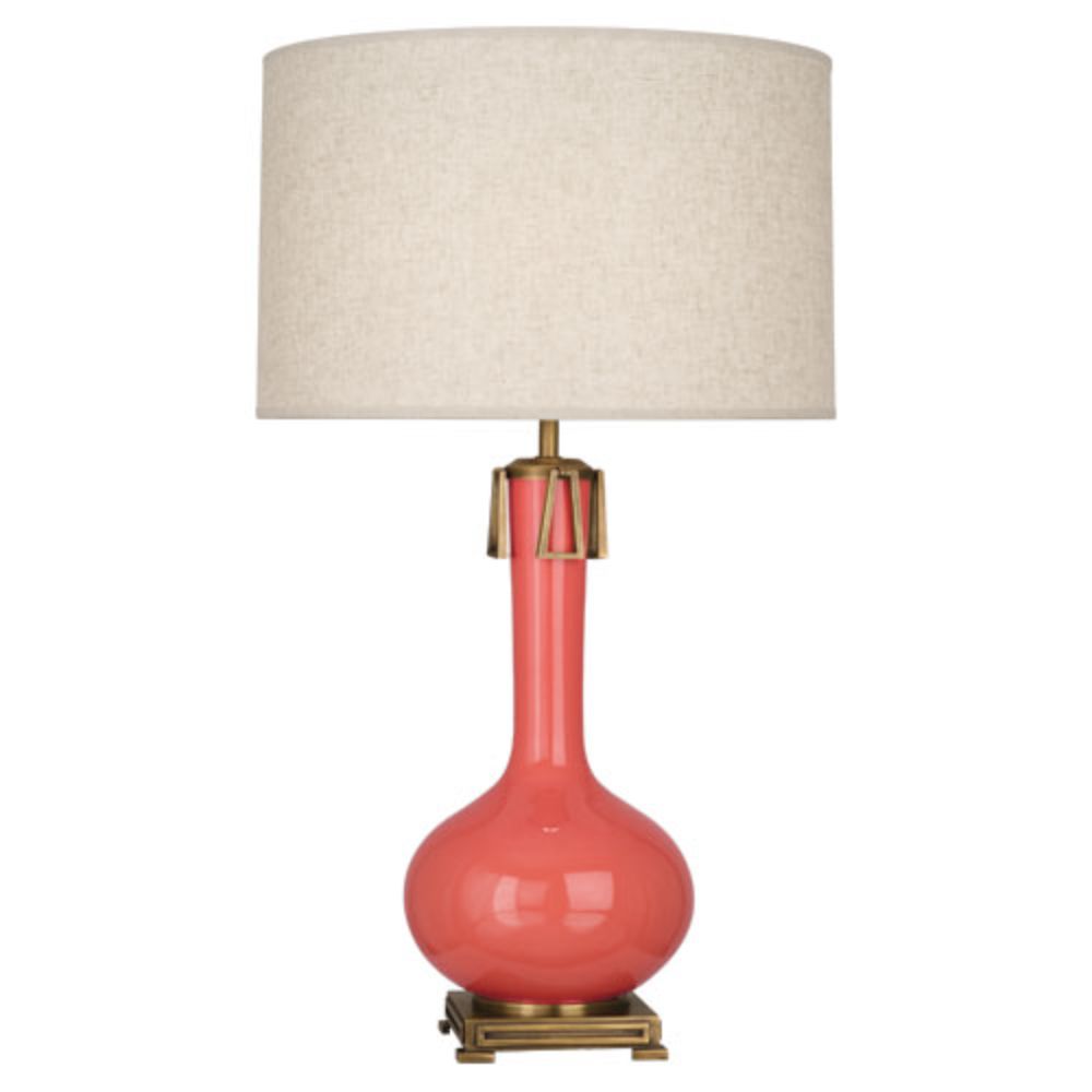 Robert Abbey ML992 Melon Athena Table Lamp with Melon Glazed Ceramic With Aged Brass Cast Metal Base And Ring Details