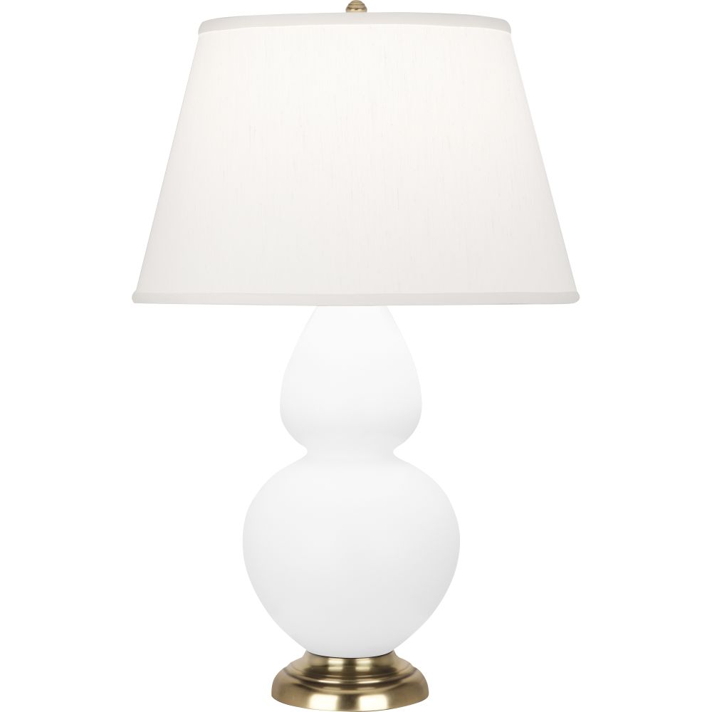 Robert Abbey MLY55 Matte Lily Double Gourd Table Lamp with Matte Lily Glazed Ceramic With Antique Natural Brass Finished Accents