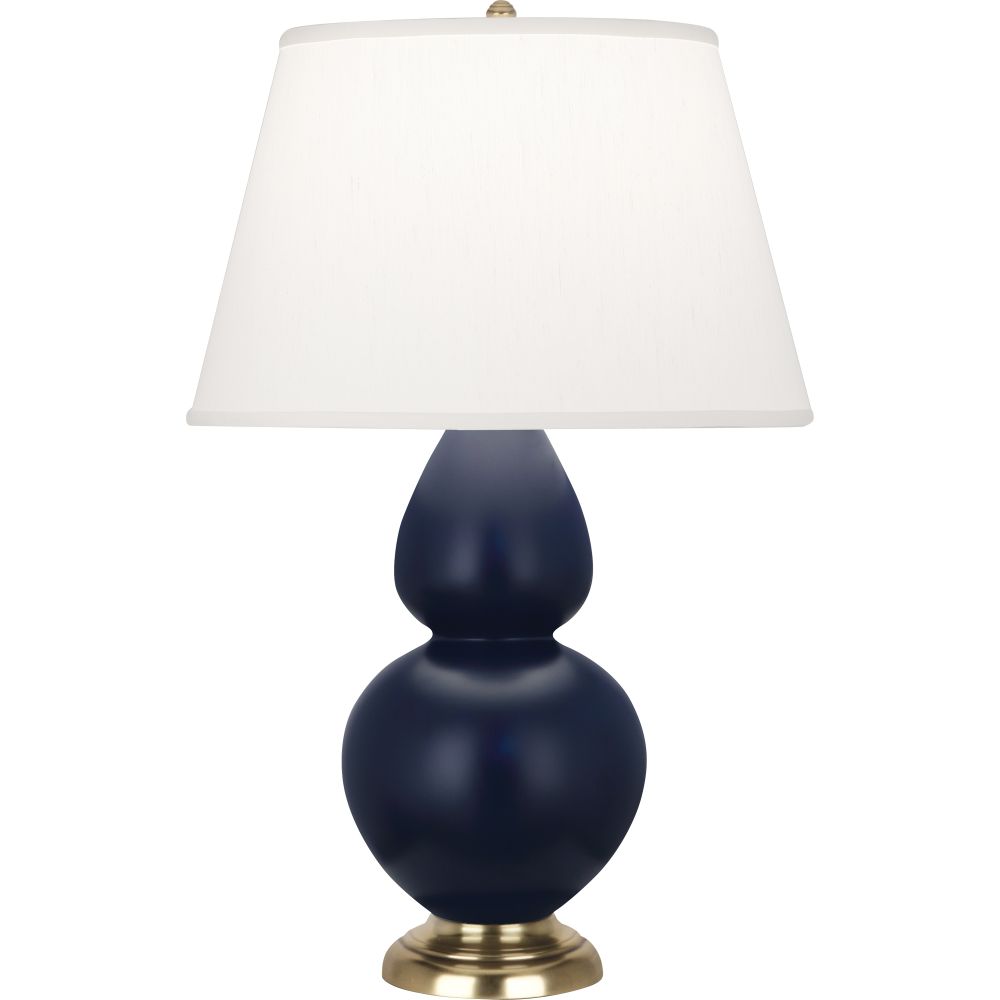 Robert Abbey MMB55 Matte Midnight Blue Double Gourd Table Lamp with Matte Midnight Blue Glazed Ceramic With Antique Brass Finished Accents