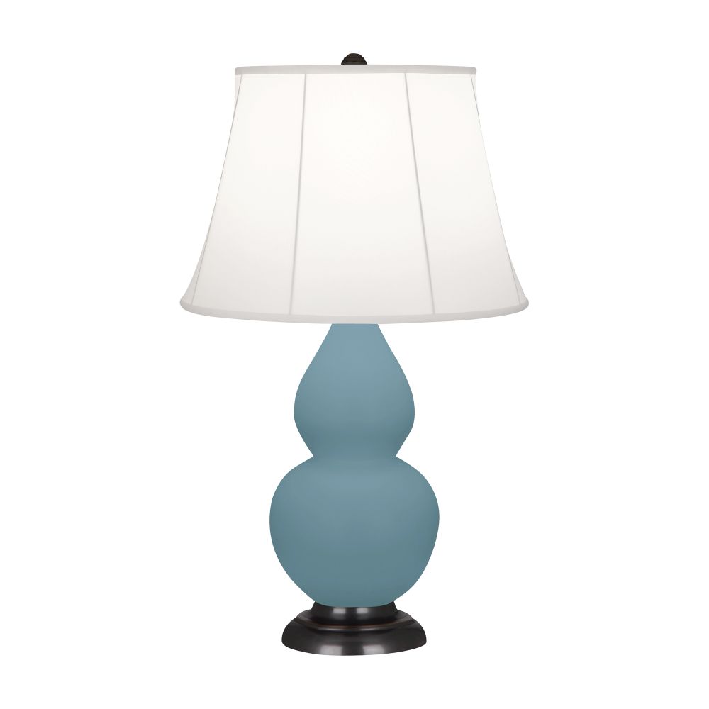 Robert Abbey MOB11 Matte Steel Blue Small Double Gourd Accent Lamp with Matte Steel Blue Glazed Ceramic With Bronze Finished Accents