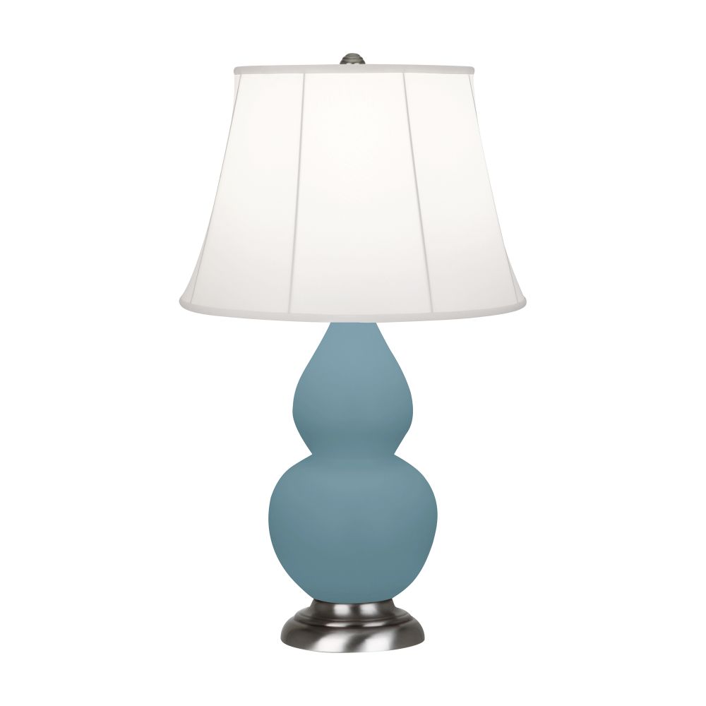 Robert Abbey MOB12 Matte Steel Blue Small Double Gourd Accent Lamp with Matte Steel Blue Glazed Ceramic With Antique Silver Finished Accents