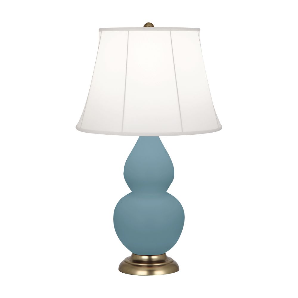 Robert Abbey MOB14 Matte Steel Blue Small Double Gourd Accent Lamp with Matte Steel Blue Glazed Ceramic With Antique Brass Finished Accents