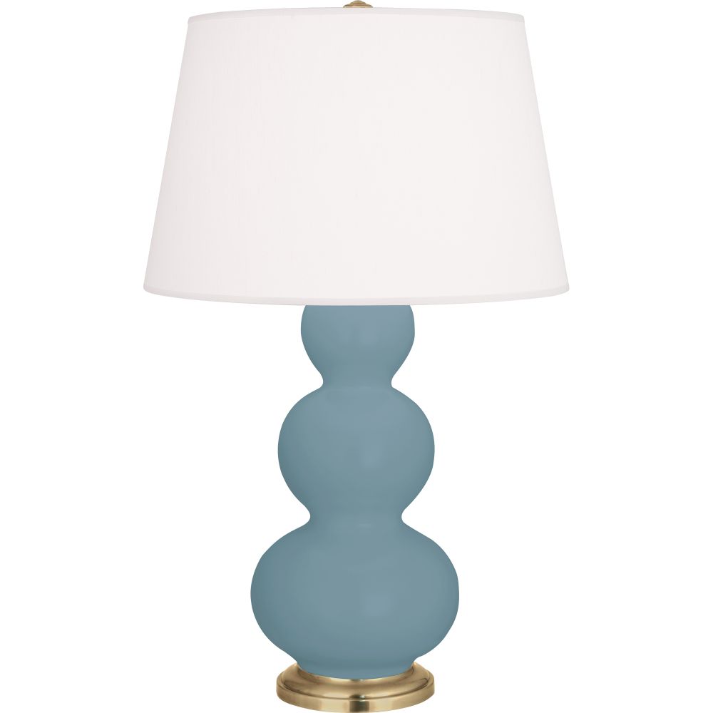Robert Abbey MOB40 Matte Steel Blue Triple Gourd Table Lamp with Matte Steel Blue Glazed Ceramic With Antique Brass Finished Accents