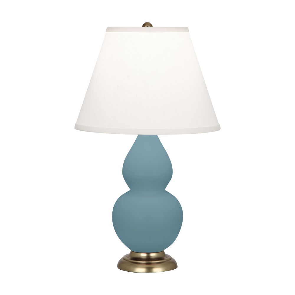 Robert Abbey MOB50 Matte Steel Blue Small Double Gourd Accent Lamp with Matte Steel Blue Glazed Ceramic With Antique Brass Finished Accents