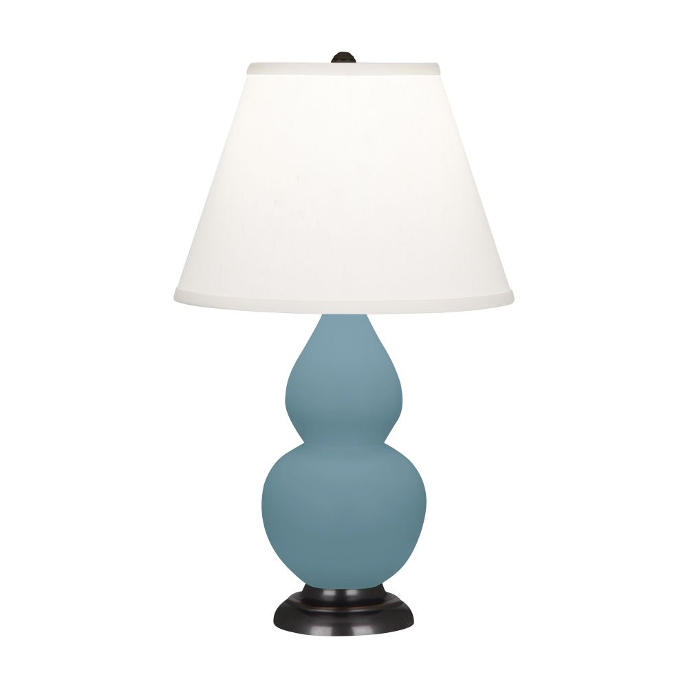 Robert Abbey MOB51 Matte Steel Blue Small Double Gourd Accent Lamp with Matte Steel Blue Glazed Ceramic With Bronze Finished Accents