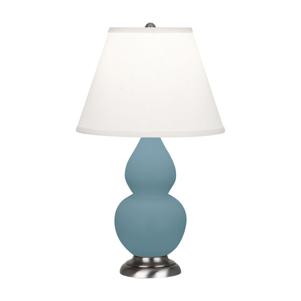 Robert Abbey MOB52 Matte Steel Blue Small Double Gourd Accent Lamp with Matte Steel Blue Glazed Ceramic With Antique Silver Finished Accents