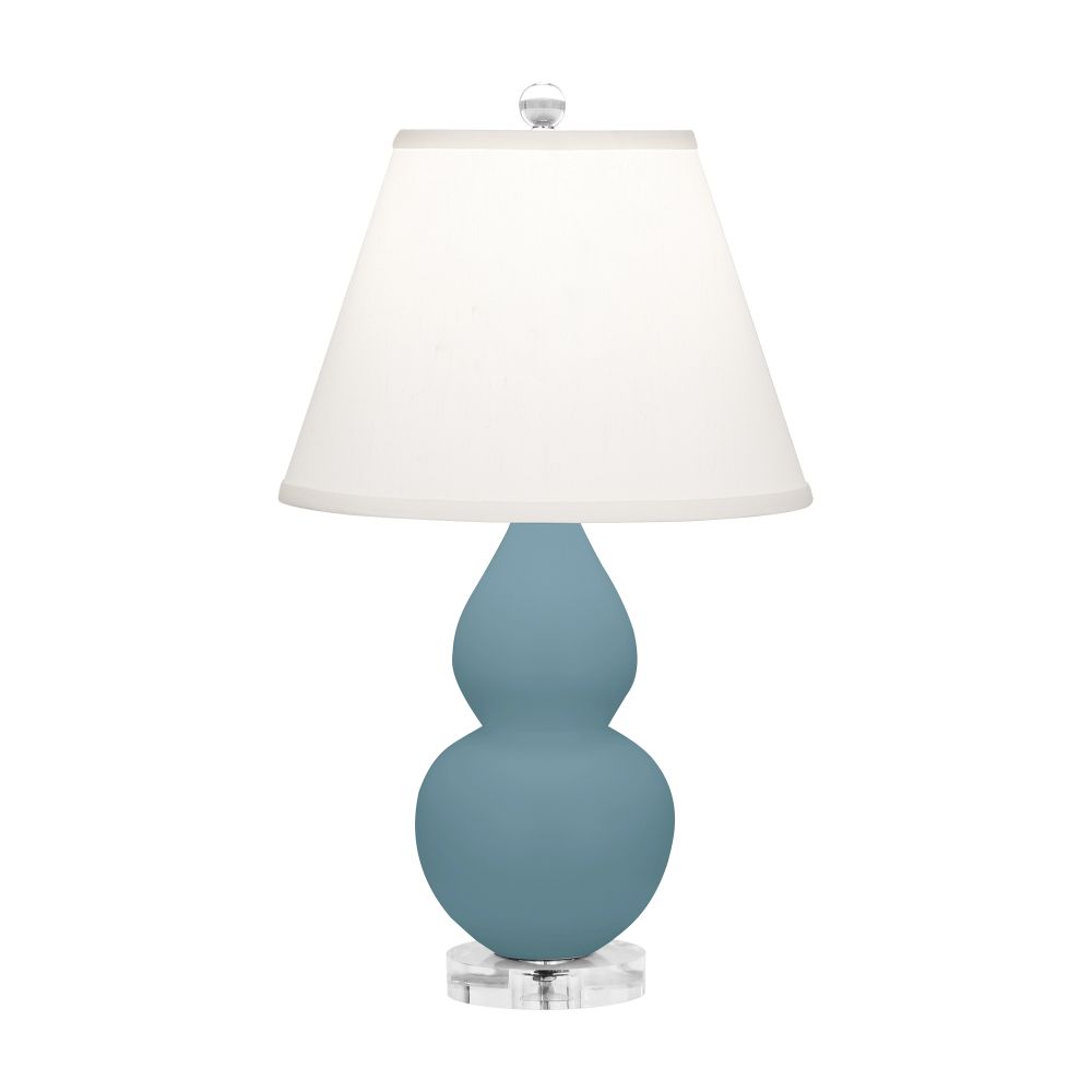 Robert Abbey MOB53 Matte Steel Blue Small Double Gourd Accent Lamp with Matte Steel Blue Glazed Ceramic With Lucite Base