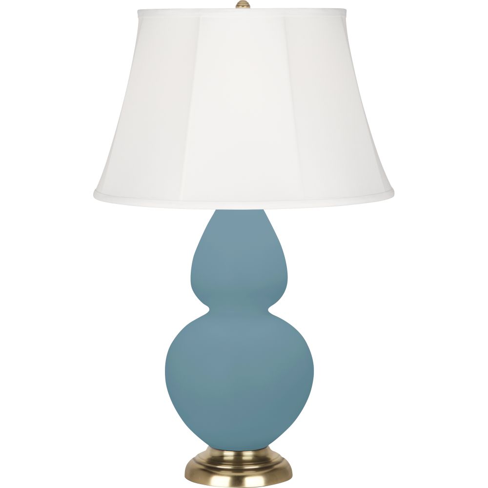Robert Abbey MOB54 Matte Steel Blue Double Gourd Table Lamp with Matte Steel Blue Glazed Ceramic With Antique Brass Finished Accents