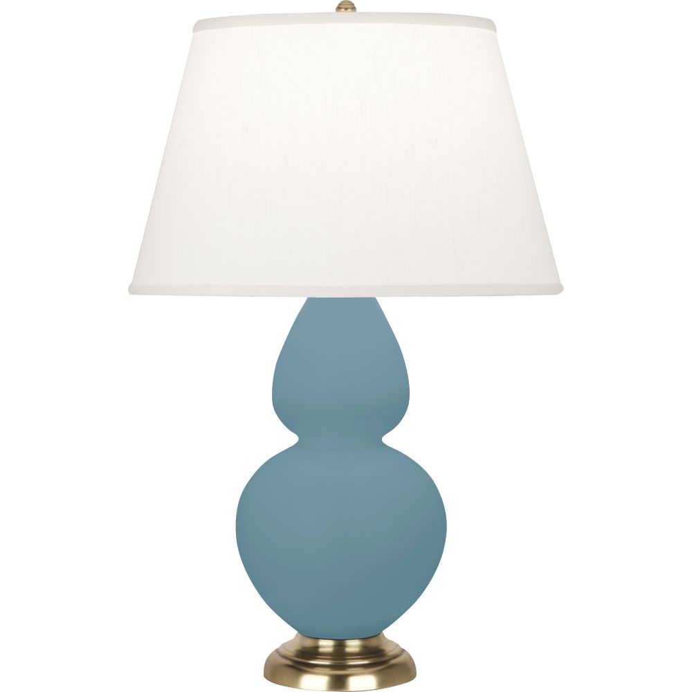 Robert Abbey MOB55 Matte Steel Blue Double Gourd Table Lamp with Matte Steel Blue Glazed Ceramic With Antique Brass Finished Accents