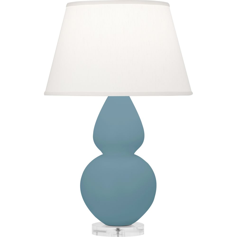 Robert Abbey MOB62 Matte Steel Blue Double Gourd Table Lamp with Matte Steel Blue Glazed Ceramic With Lucite Base