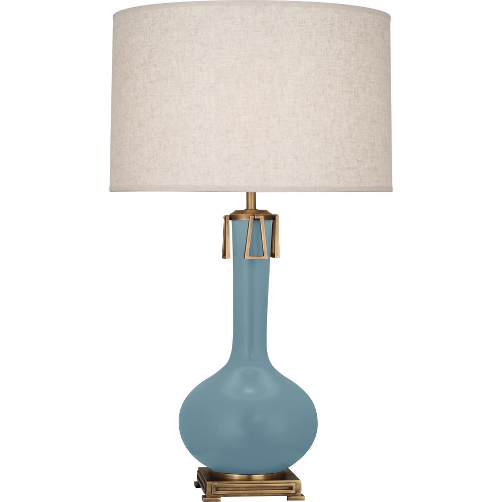 Robert Abbey MOB92 Matte Steel Blue Athena Table Lamp with Matte Steel Blue Glazed Ceramic With Aged Brass Accents
