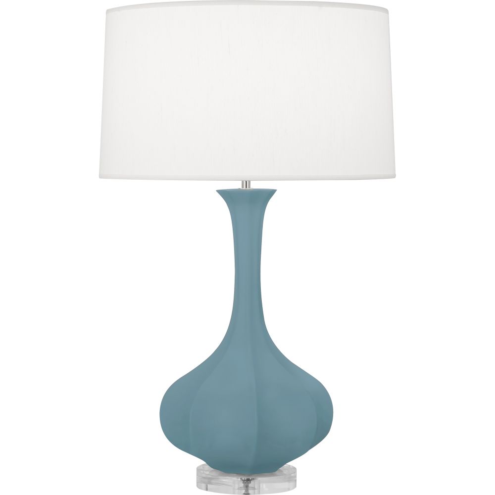 Robert Abbey MOB96 Matte Steel Blue Pike Table Lamp with Matte Steel Blue Glazed Ceramic With Lucite Base