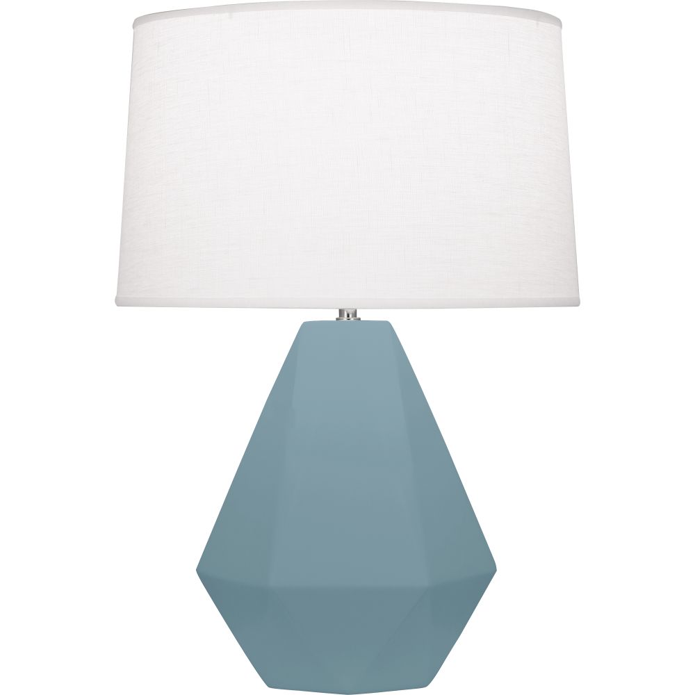 Robert Abbey MOB97 Matte Steel Blue Delta Table Lamp with Matte Steel Blue Glazed Ceramic