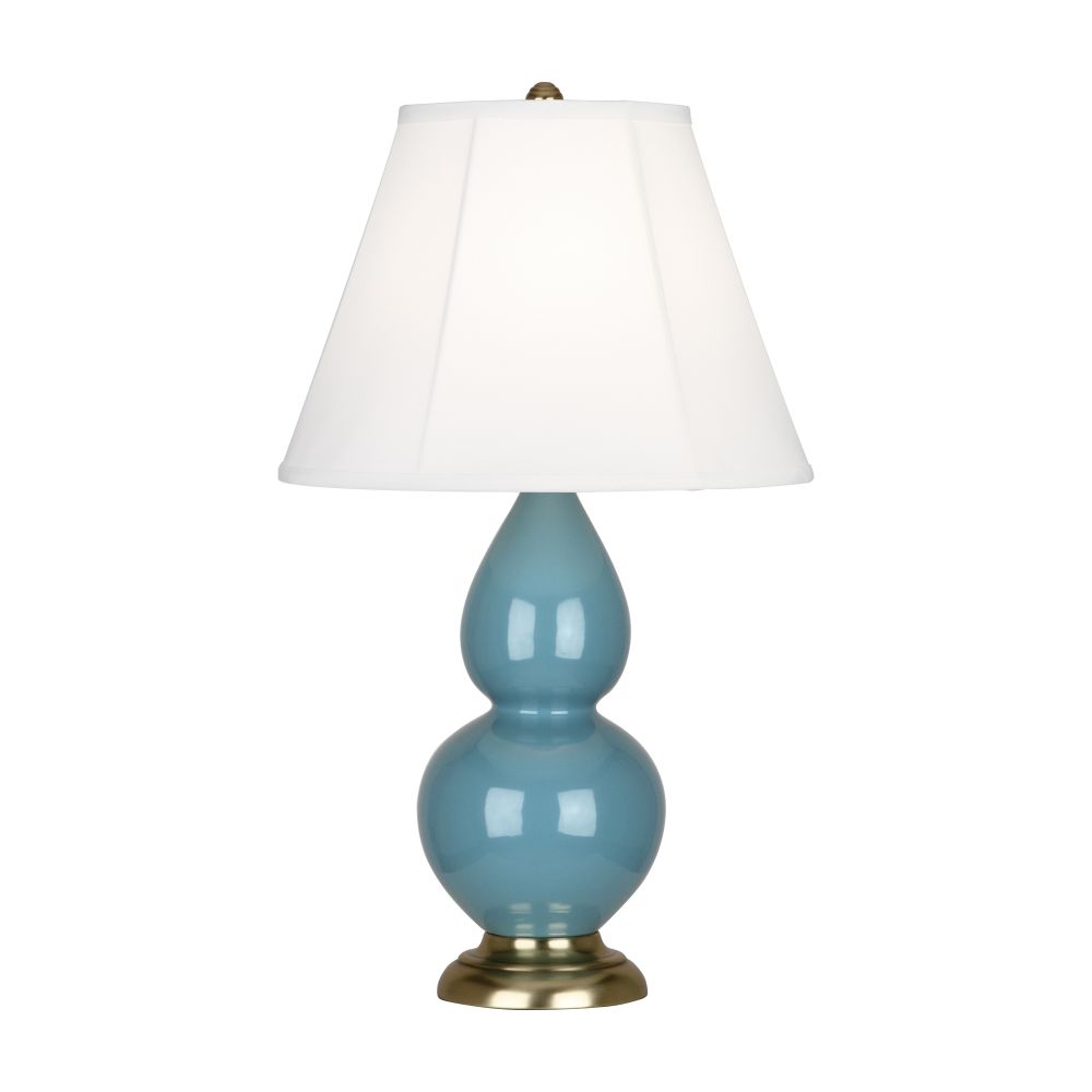 Robert Abbey OB10 Steel Blue Small Double Gourd Accent Lamp with Steel Blue Glazed Ceramic With Antique Brass Finished Accents