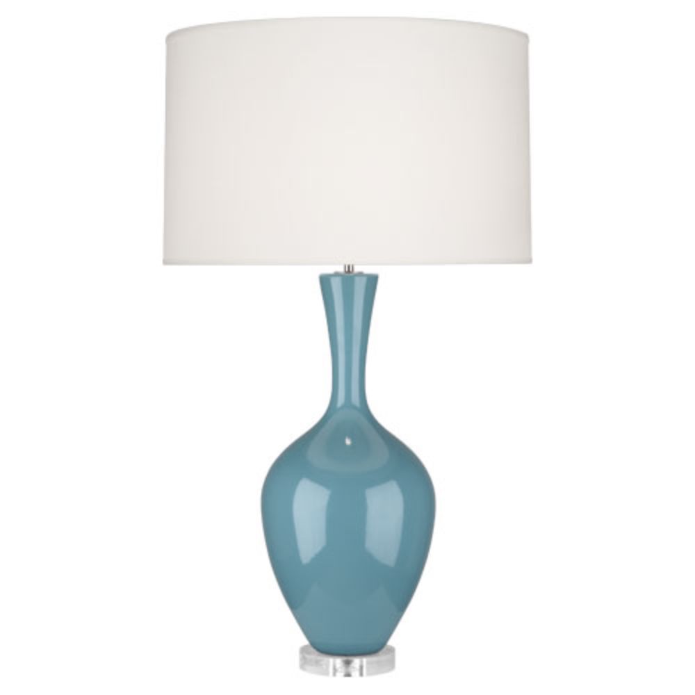Robert Abbey OB980 Steel Blue Audrey Table Lamp with Steel Blue Glazed Ceramic
