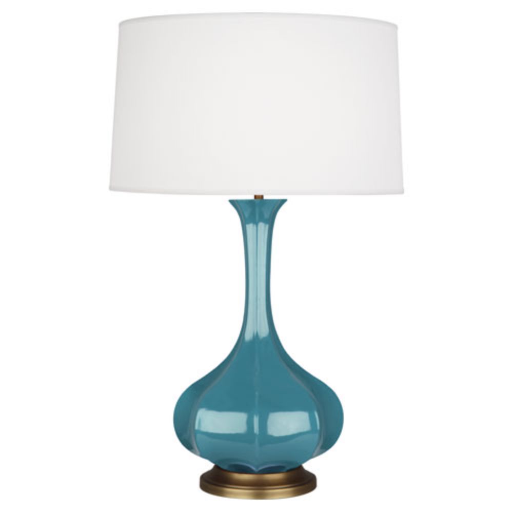 Robert Abbey OB994 Steel Blue Pike Table Lamp with Steel Blue Glazed Ceramic With Aged Brass Accents