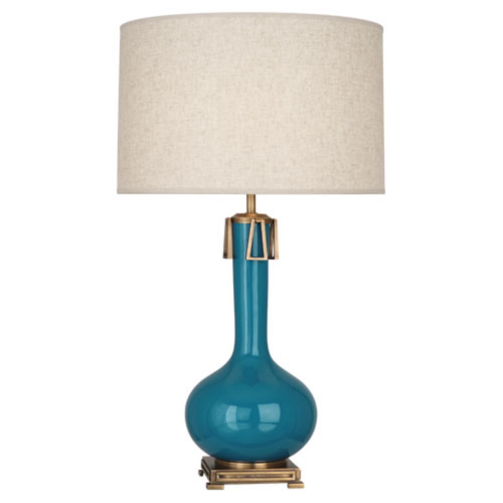 Robert Abbey PC992 Peacock Athena Table Lamp with Peacock Glazed Ceramic With Aged Brass Accents