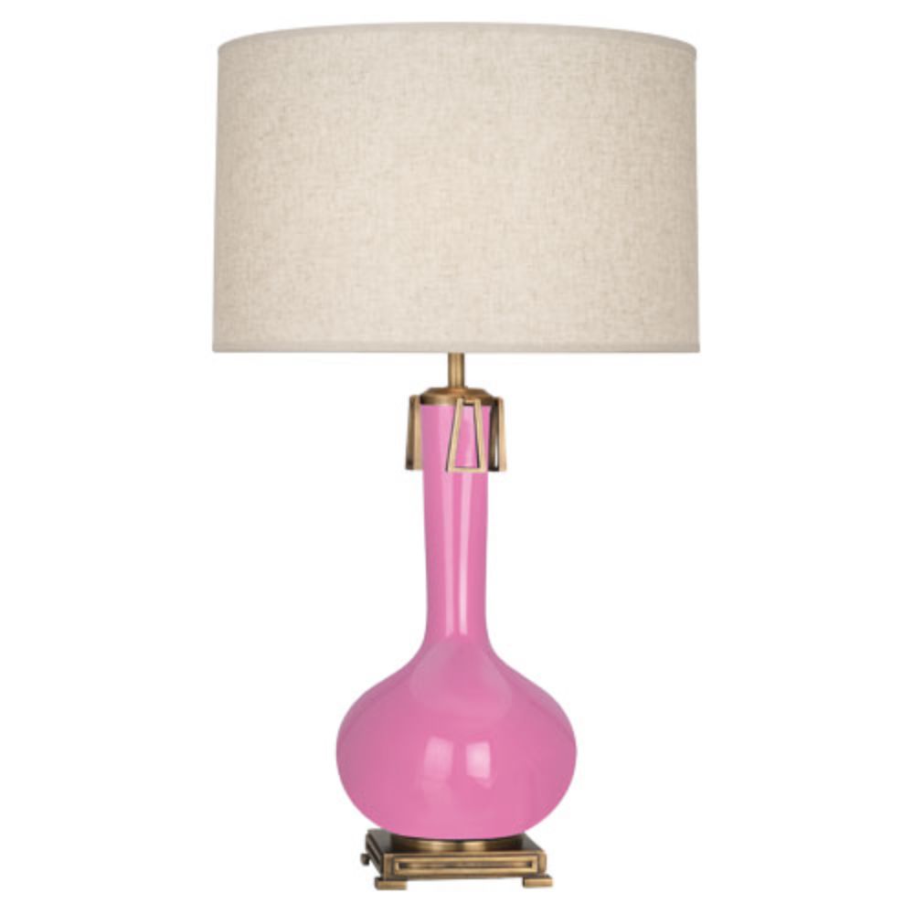 Robert Abbey SP992 Schiaparelli Pink Athena Table Lamp with Schiaparelli Pink Glazed Ceramic With Aged Brass Accents
