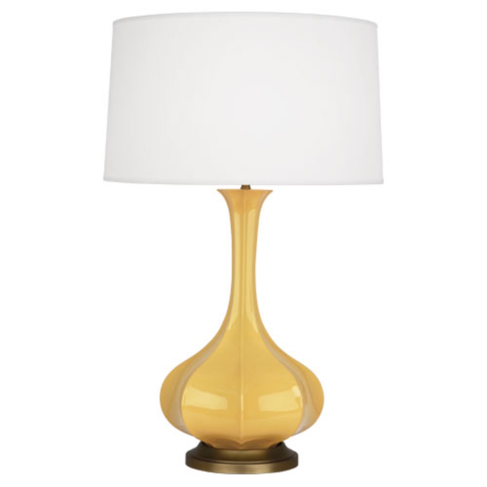 Robert Abbey SU994 Sunset Pike Table Lamp with Sunset Yellow Glazed Ceramic With Aged Brass Accents