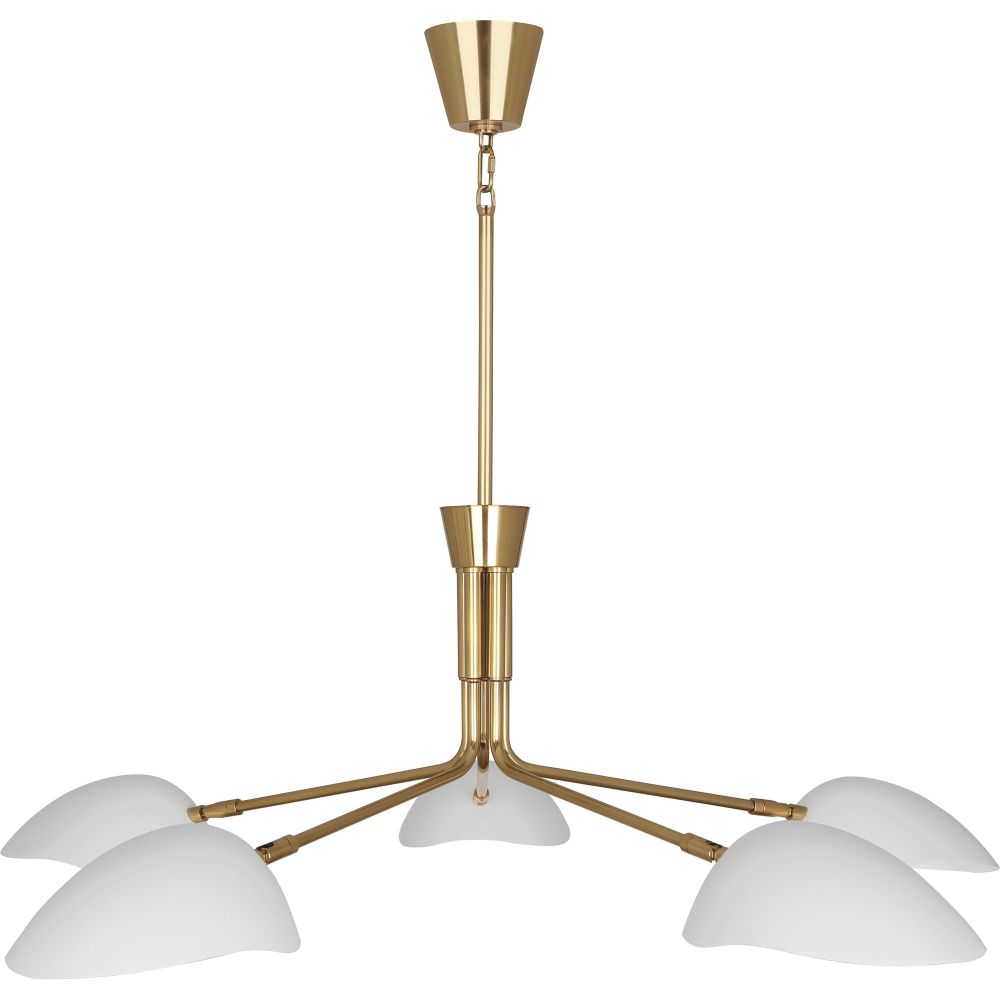 Robert Abbey W1522 Rico Espinet Racer Chandelier with Modern Brass Finish With Satin White Adjustable Shades