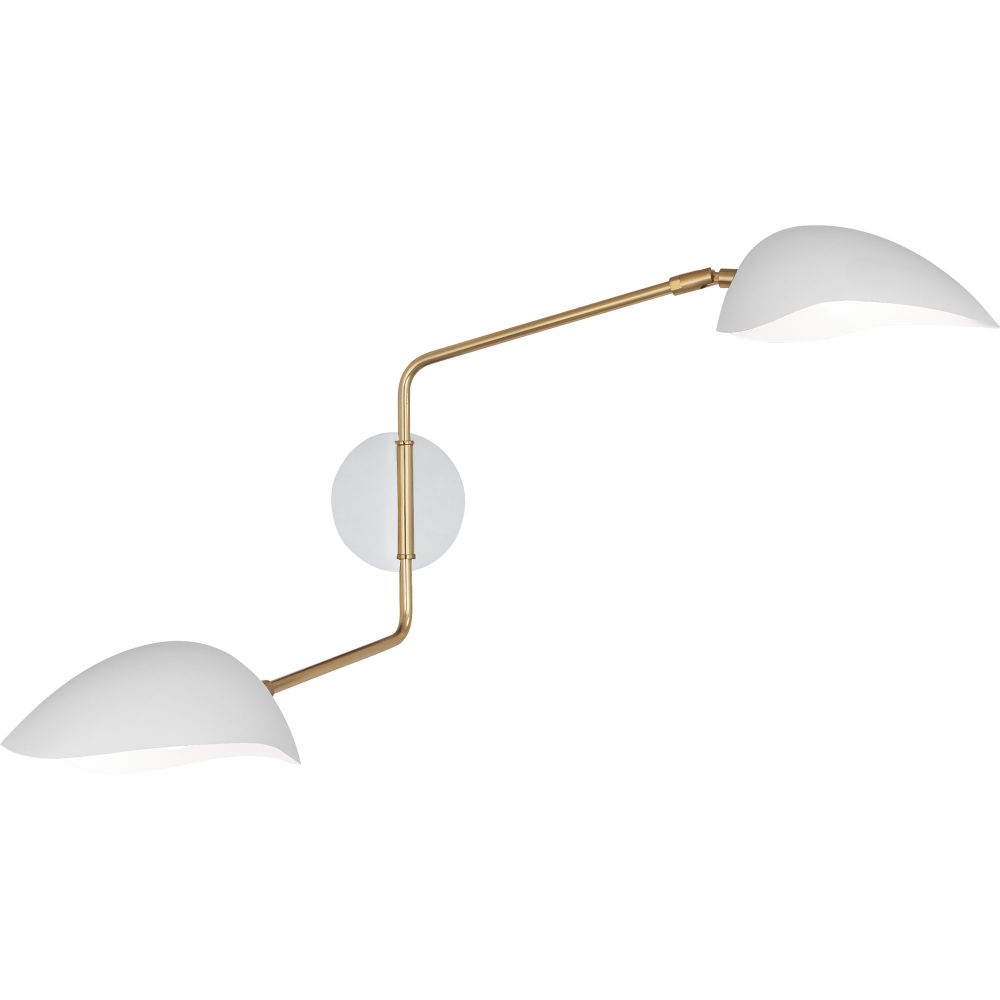 Robert Abbey W1528 Rico Espinet Racer Wall Sconce with Modern Brass Finish With Satin White Adjustable Shades
