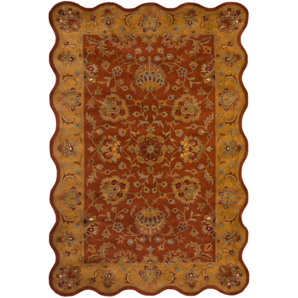 Safavieh HG820A-6S Heritage Area Rug in Red / Natural with scalloped edges.