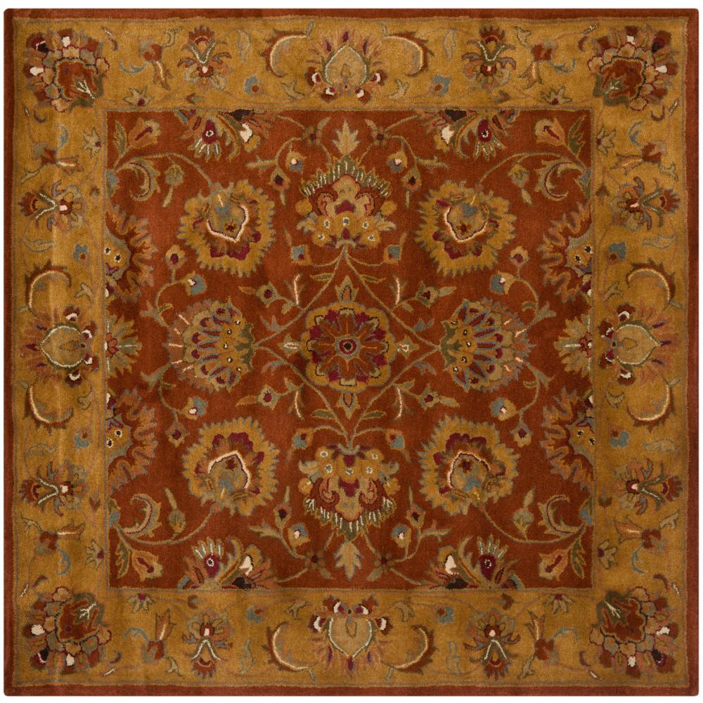 Safavieh HG820A-6SQS Heritage Area Rug in Red / Natural with scalloped edges.
