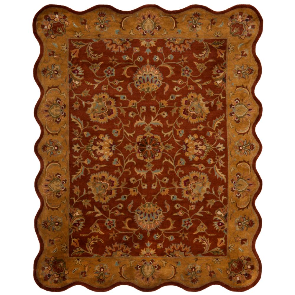 Safavieh HG820A-8S Heritage Area Rug in Red / Natural with scalloped edges.