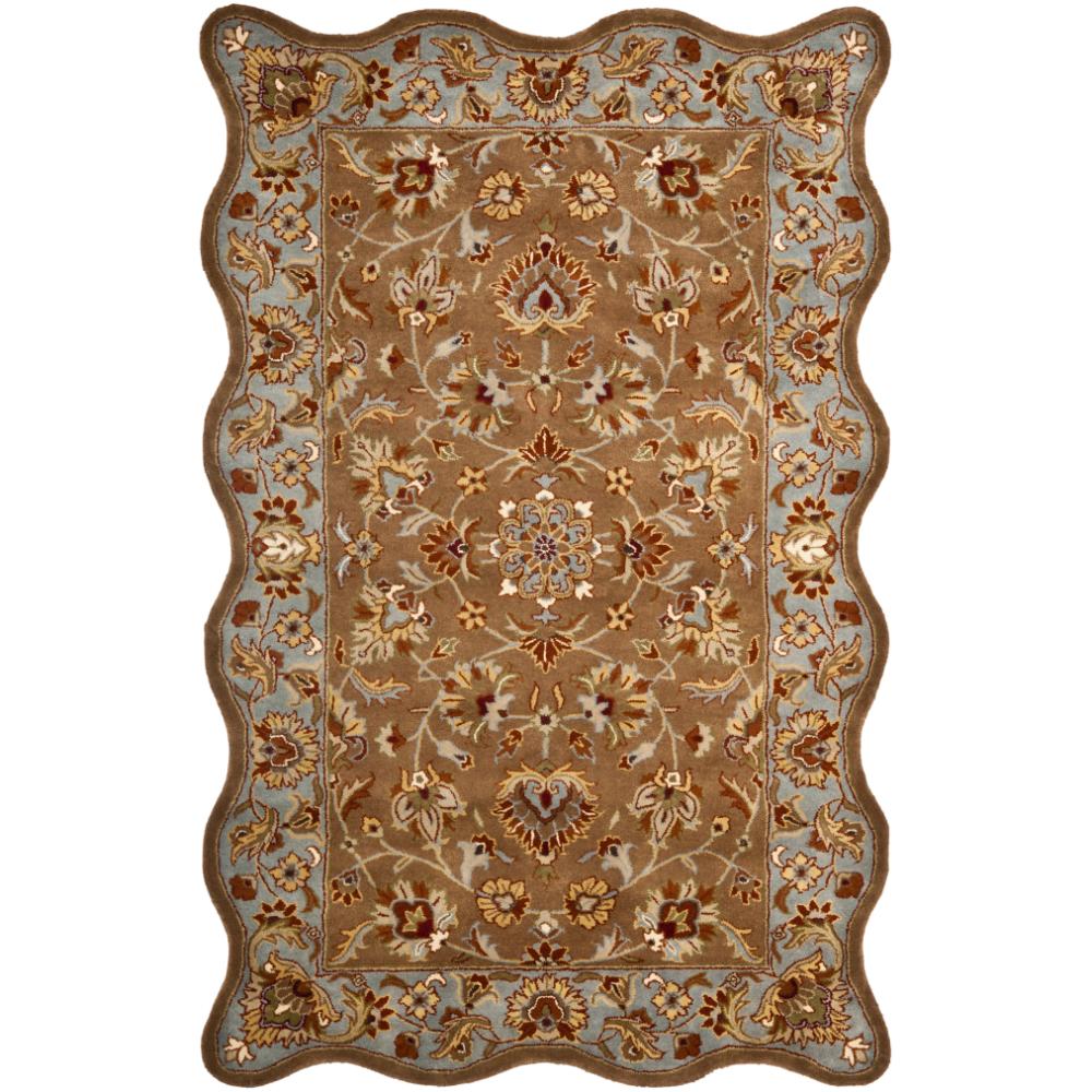 Safavieh HG821A-4S Heritage Area Rug in Beige / Blue with scalloped edges.