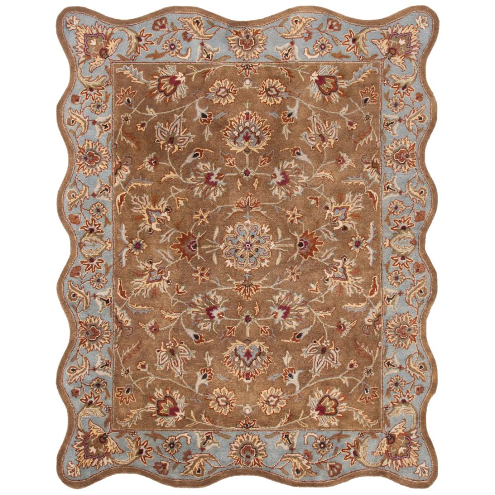 Safavieh HG821A-8S Heritage Area Rug in Beige / Blue with scalloped edges.