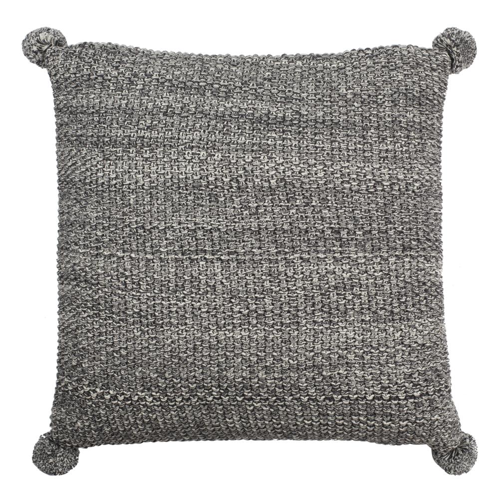 Safavieh PLS190A-2020 Pom Pom Knit Pillow in Dark Grey/natural