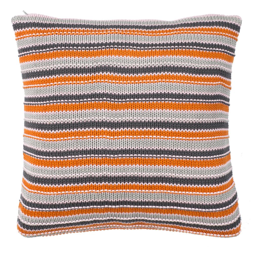 Safavieh PLS195A-2020 Candy Stripe Knit Pillow in Light Grey/dark Grey/orange/pink