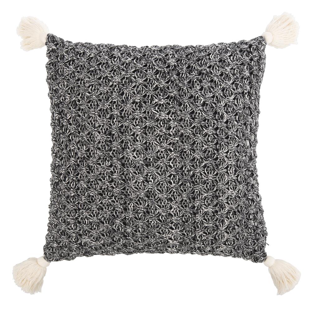 Safavieh PLS214A-2020 Pennie Knit Tassel Pillow in Black/natural