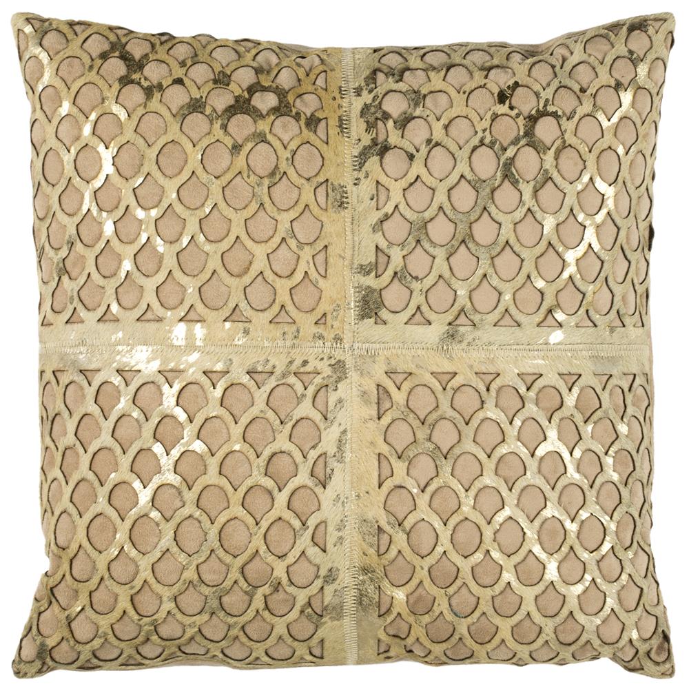 Safavieh PLS221A-1818 Metallic Fin Cowhide Pillow in Beige/gold