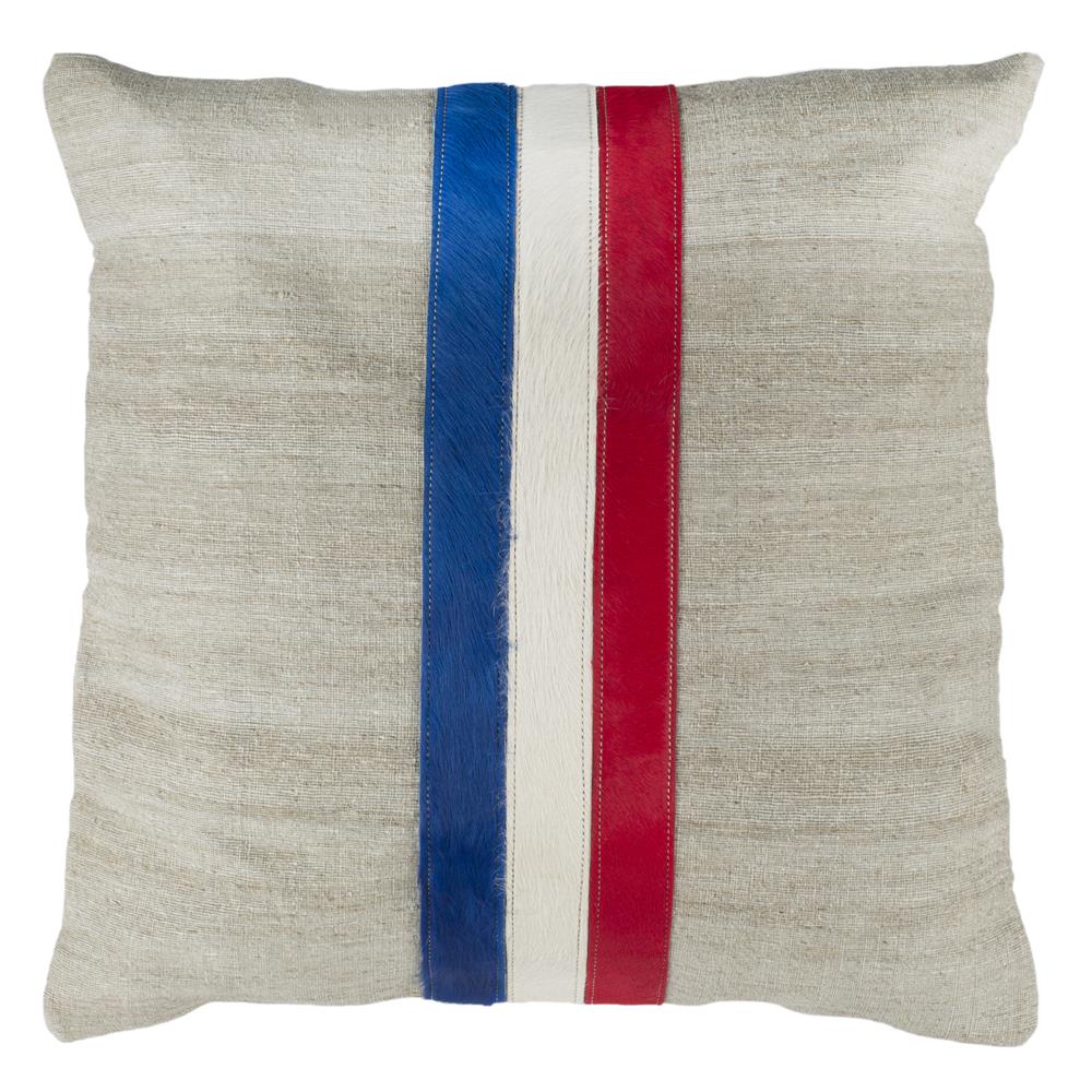 Safavieh PLS229A-2020 Torrance Cowhide 20"x20" Pillow in Grey/white/red/blue