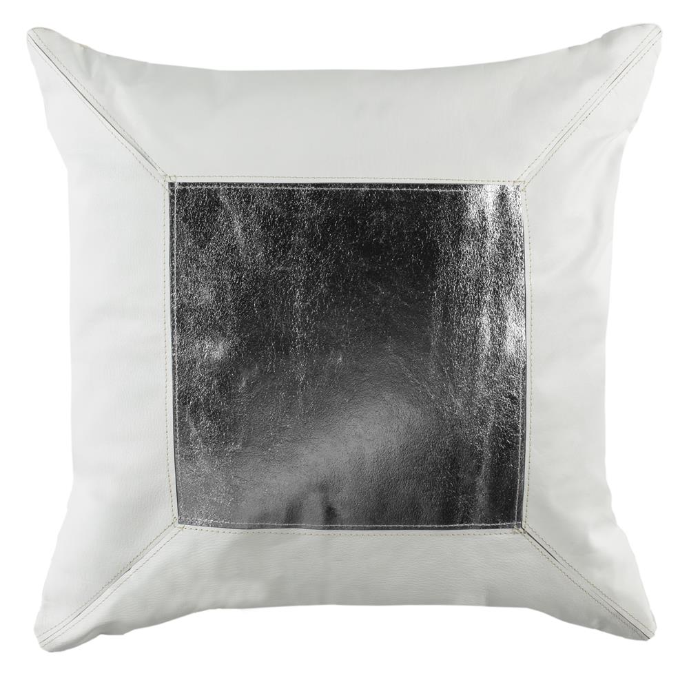 Safavieh PLS238A-2020 Tinsley Cowhide 20"x20" Pillow in White/silver