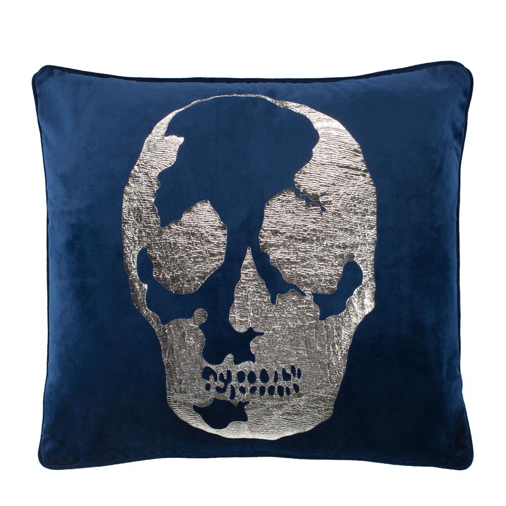 Safavieh PLS7061A-2020 Rayen Skull Pillow in Dark Blue/silver