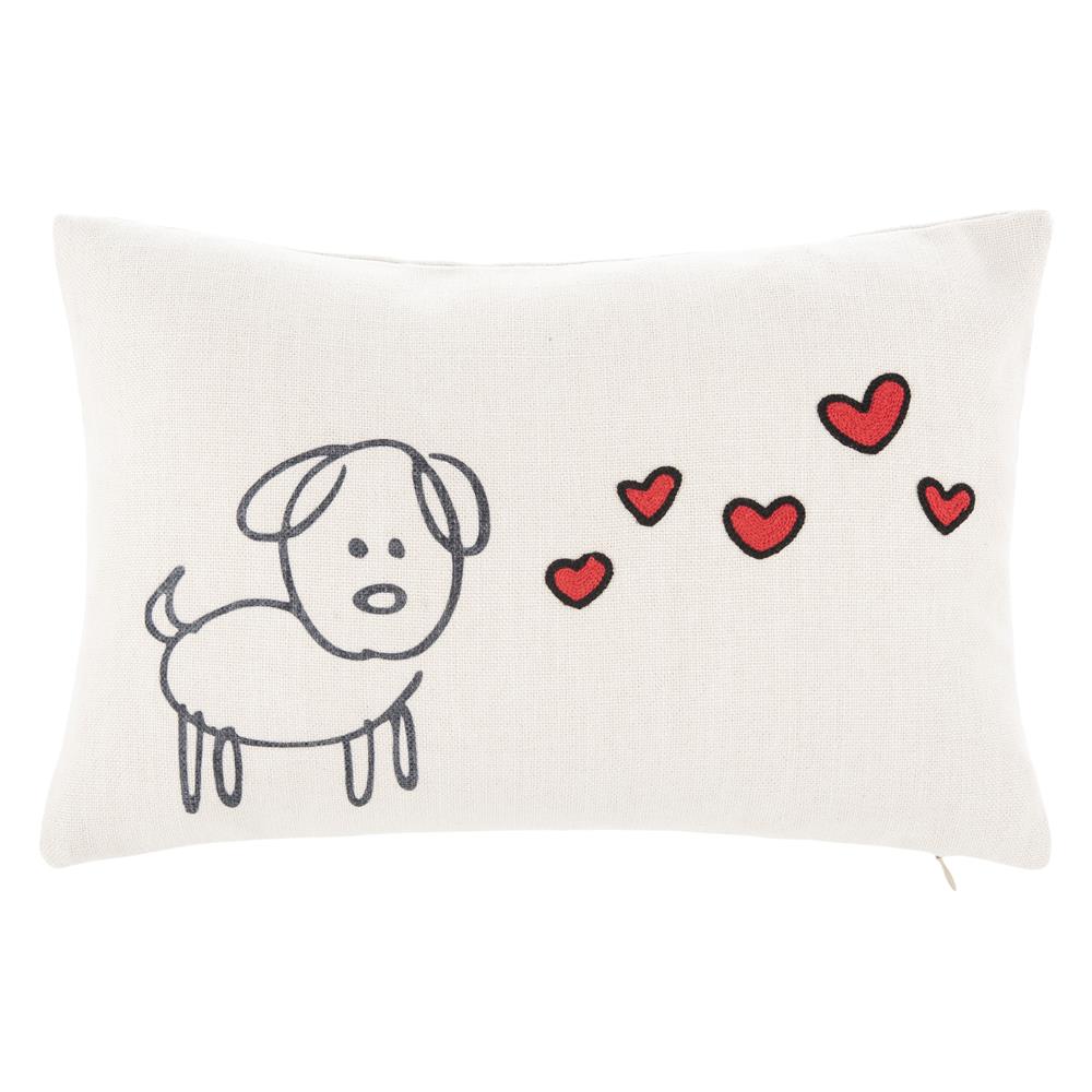 Safavieh PLS737A-1218 Puppy Love Pillow in Cream/red