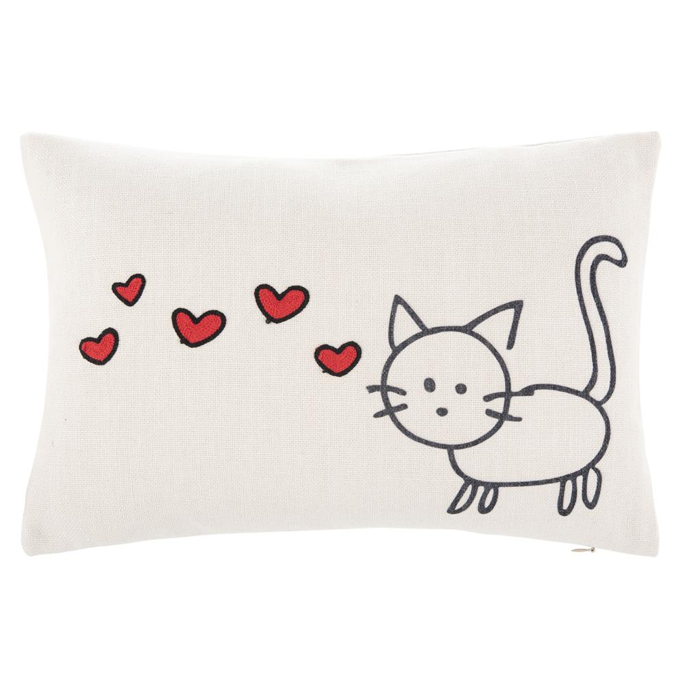 Safavieh PLS738A-1218 Kitty Love Pillow in Cream/red