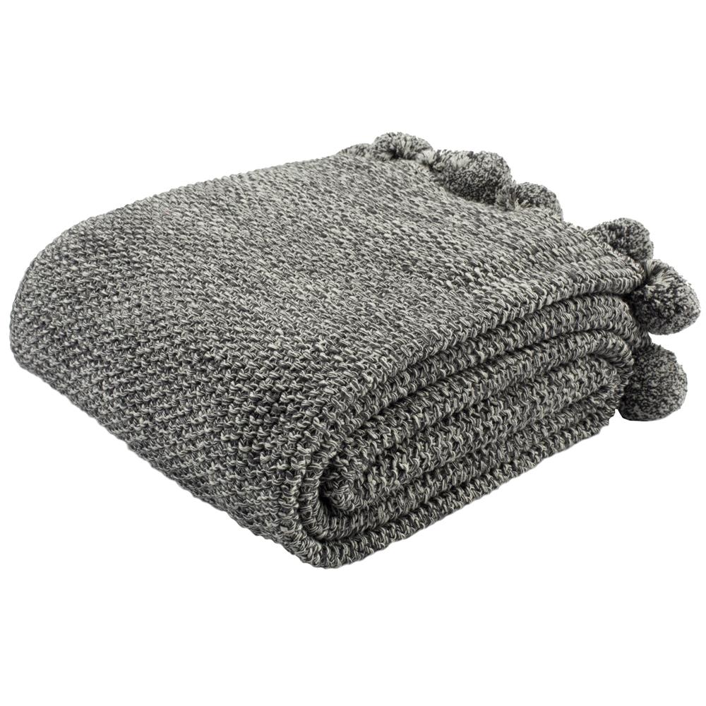 Safavieh THR190A-5060 Pom Pom Knit Throw in Dark Grey/natural
