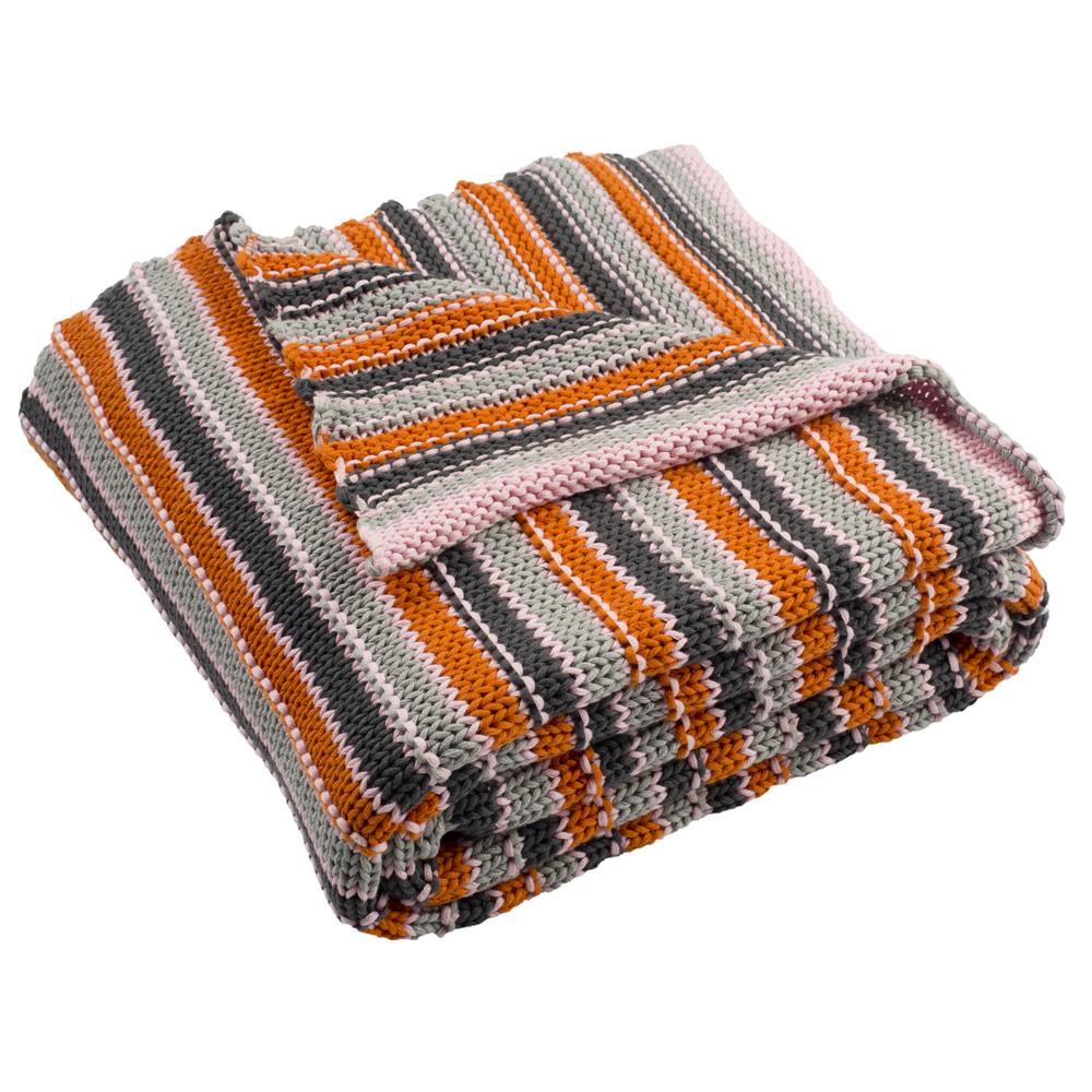 Safavieh THR195A-5060 Candy Stripe Knit Throw in Light Grey/dark Grey/orange/pink