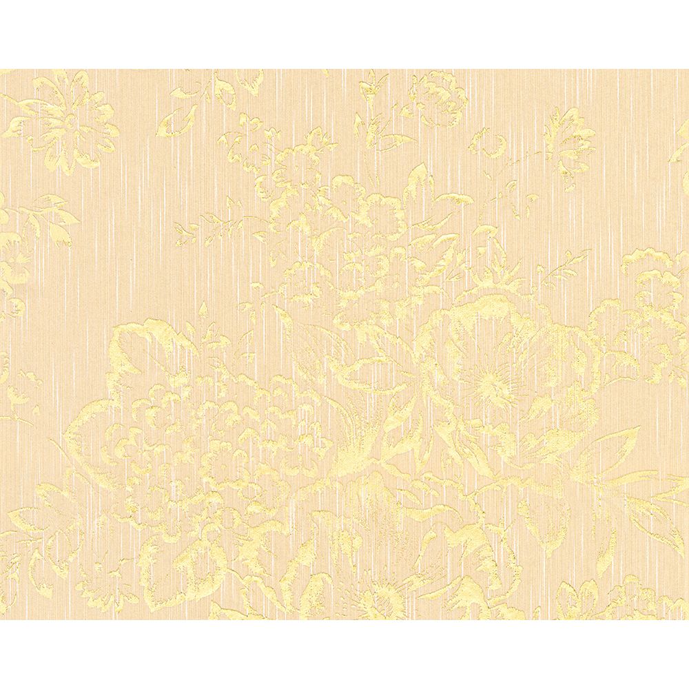 Architects Paper by Sancar 30657 Metallic Silk Damask Wallcovering in Gold/Creme