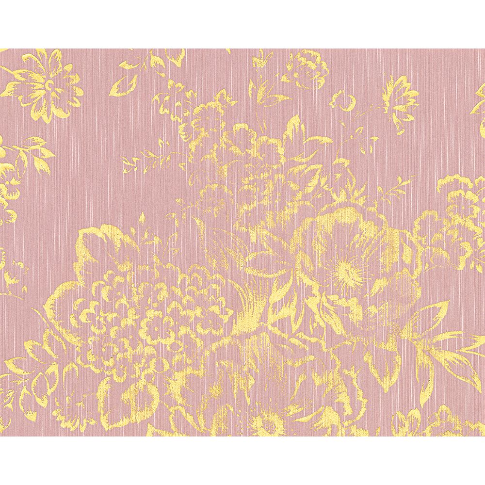 Architects Paper by Sancar 30657 Metallic Silk Floral Wallcovering in Gold/Pink