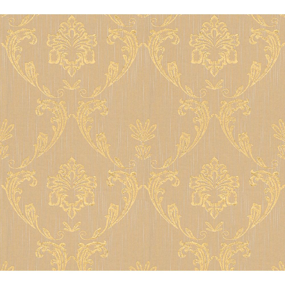 Architects Paper by Sancar 30658 Metallic Silk Damask Wallcovering in Gold