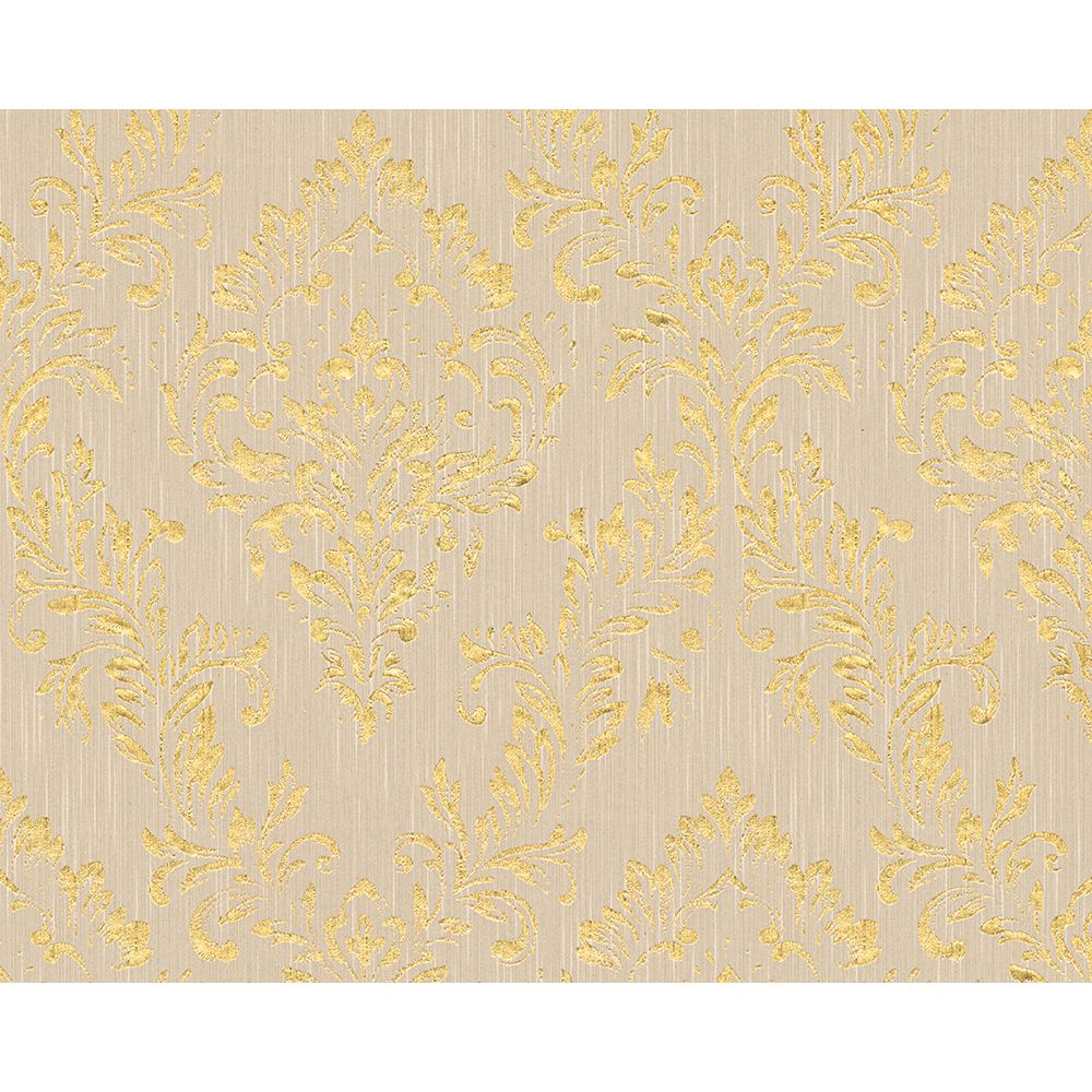 Architects Paper by Sancar 30659 Metallic Silk Damask Wallcovering in Gold