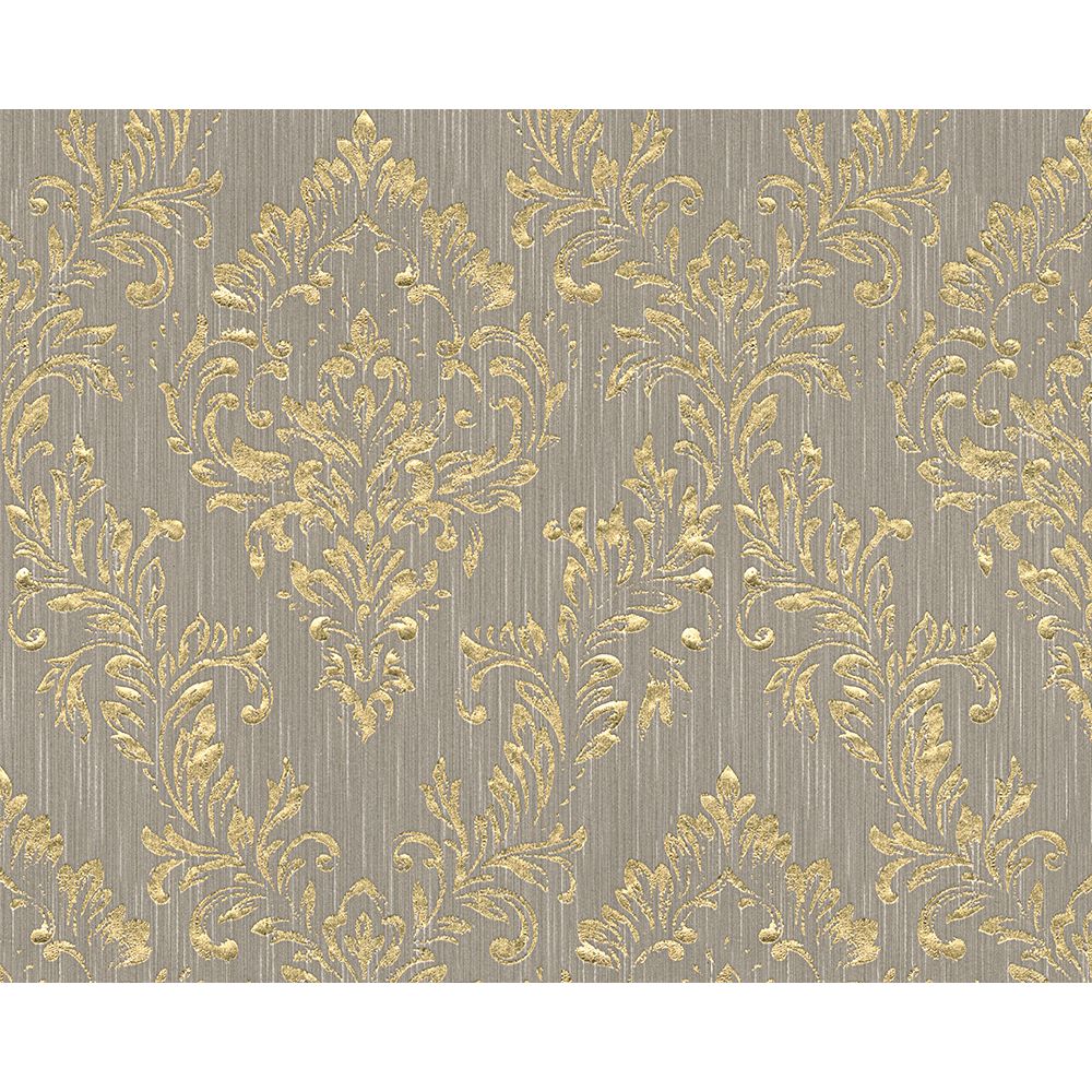 Architects Paper by Sancar 30659 Metallic Silk Damask Wallcovering in Gold/Beige