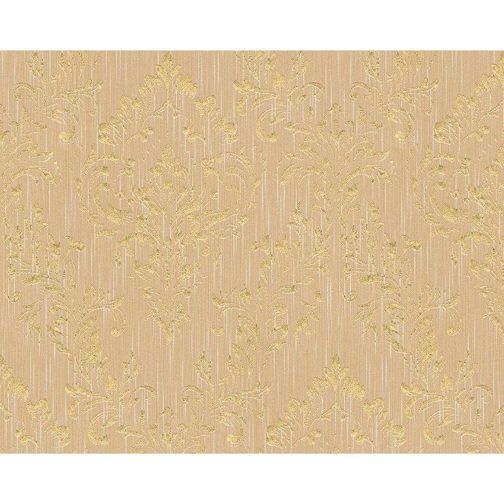 Architects Paper by Sancar 30659 Metallic Silk Damask Wallcovering in Light Gold