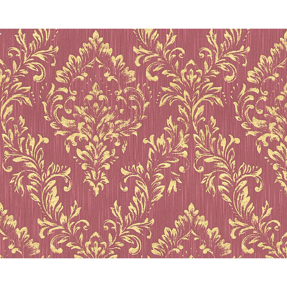 Architects Paper by Sancar 30659 Metallic Silk Damask Wallcovering in Gold/Red