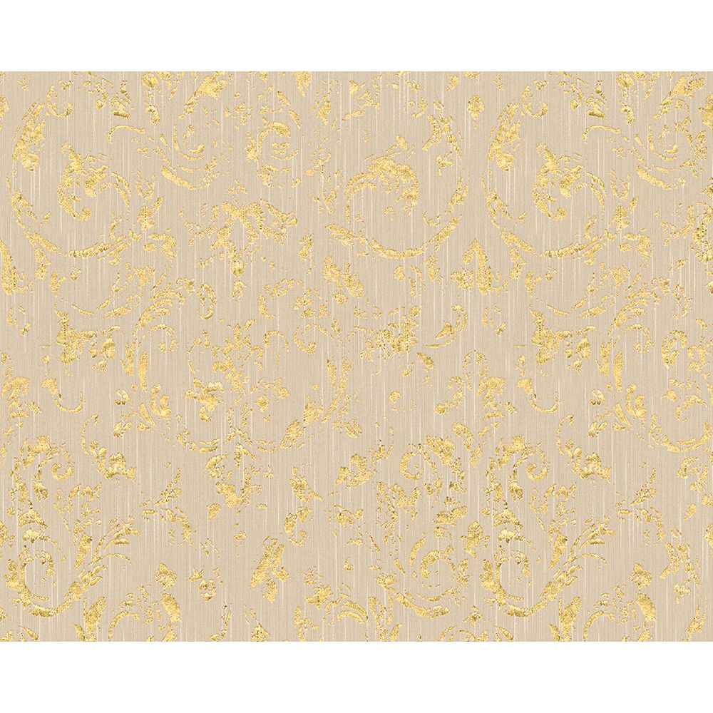 Architects Paper by Sancar 30660 Metallic Silk Damask Wallcovering in Beige/Gold